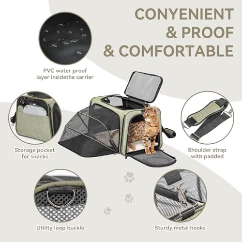 Petsfit Expandable Cat Carrier, Airline Approved Soft-Sided Pet Travel Bag for Small Dogs & Cats, Dual-Sided Extension Up to 5kg, Washable Grey Pet Carrier for Travel — view 3