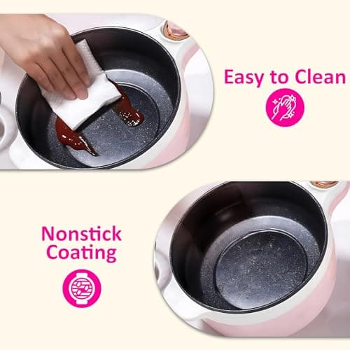 Electric Hot Pot with Steamer – 1.8L Multi-Functional Cooker, Non-Stick, Adjustable Temperature, Portable & Compact for Easy Cooking, Boiling, Simmering & Frying – Ideal for Home, Dorm & Travel (Pink) — view 5