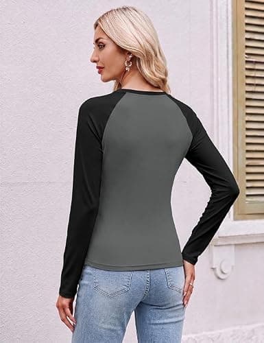 Ekouaer 1&3 Pack Womens Long Sleeve Shirts Raglan Thermal Tops 1-Grey M — view 5