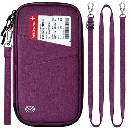 LUROON Passport Holder Travel Wallet, Family Passport Wallet RFID Blocking Waterproof Travel Document Organiser for Cards ID Card Flight Tickets Money Coins Phone Keys