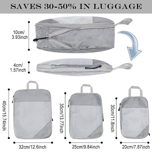 BillyBath Suitcase Organiser Packing Cubes Set, Waterproof, Compression, Nylon, Rectangular, Zipper Closure, Gray, Packing Cubes, Luggage Organiser, S, M, L, 3 Pack, Space Saving, Travel Essentials — view 4