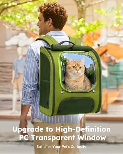 pecute Cat Backpack with Foldable Bowl, Bubble Cat Carrier, Green — view 2