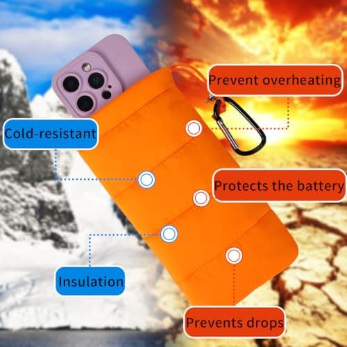 Lyreh Thermal Phone Case with Carabiner, Universal Cellphone Pouch (Orange) — view 3