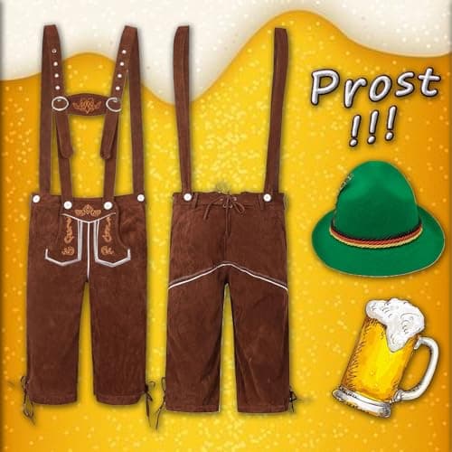 Men's Costume Trousers Short with Braces Oktoberfest Set Bavarian Costume Fashion Beer Festival Outfit with Alpine Hut Hat Cosplay Traditional Fancy Dress Costume Party Marquee Tent Festival Alcohol — view 2