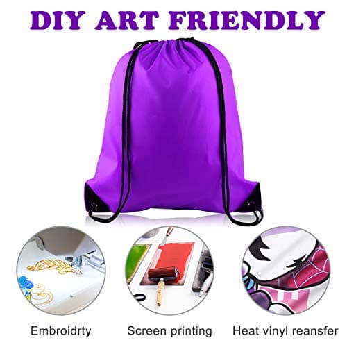 FEPITO 2/12/15 Pack Drawstring Backpack Bags Sack Cinch Bag String Backpack for Gym Traveling (12, Purple) — view 6
