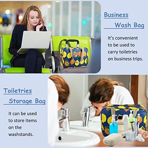 Toiletry Bag, Large Travel Hanging Make up Wash Bags, Portable Waterproof Cosmetic Bag, Light Blue White Bear Toiletry Kit, Bathroom Storage Case for Women Girls Ladies(Lemon) — view 5