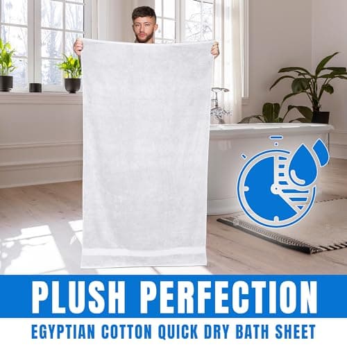 Towelogy® 100% Egyptian Cotton Super Jumbo Bath Sheet 100x180cm Spa Body Wrap Extra Large Bath Towel Hotel Quality Machine Washable (Snow White, 1) — view 5