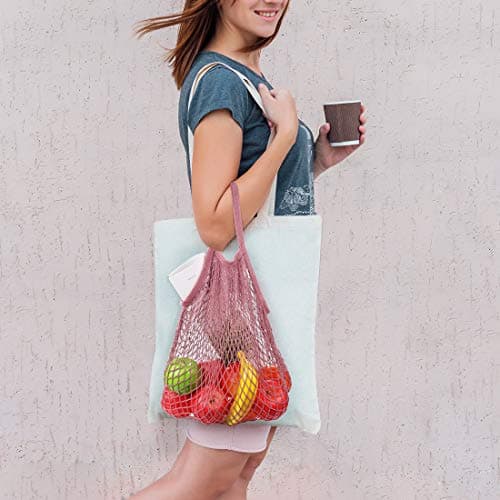 Reusable Net String Shopping Bags,TOTKEN 3 Pack Cotton Mesh Produce Bags Organic Grocery Shopping Bags Tote Handbag for Vegetables Fruits Commodities Outgoing Travel — view 6