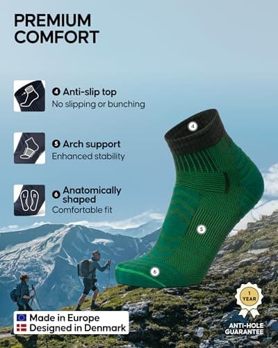 DANISH ENDURANCE Merino Wool Low Cut Hiking Socks with Lightweight Cushioning, for Men & Women, Unisex, 3 Pack, Multicolour (1x Black, 1x Dark Green, 1x Grey), 9-12 — view 3