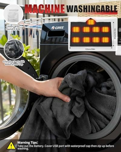 Olutula USB Heated Blanket with Zipper, 2025 Upgraded Large Size Heated Blanket Throw 150x85cm, Fast Heating with 9 Zones, 3 Temperature Levels Thick Flannel Electric Blanket for Home (DarkGray) — view 6