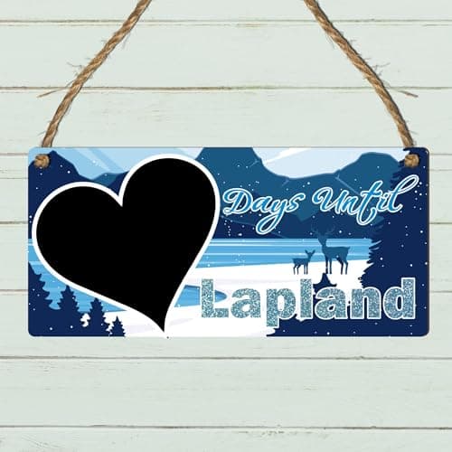 "Days Until Lapland" Countdown Plaque - Northern Lights & Winter Wonderland Chalkboard Sign for Christmas Holiday Countdown (Blue, With Pen, Small: 19 cm (W) × 9 cm (H)) — view 2