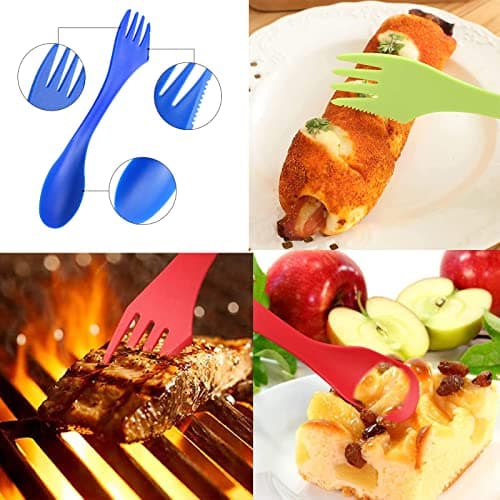 JEOPKO 7 Pack Plastic Spork, Portable and Reusable Camping Spork Lightweight and Strong Spork Plastic, Spoon Fork Knife Set Portable for Backpacking Hiking Outdoors(7color), Blue,green,orange,white — view 5