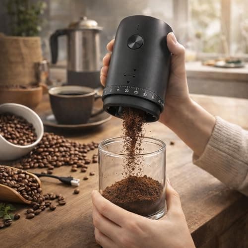 Electric Conical Burr Coffee Grinder – Portable Rechargeable Coffee Bean Grinder with Multi-Adjustable Settings – USB-C Charging, High Precision & Compact for Espresso to French Press — view 2