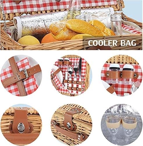 Trendi® Premium Wicker Picnic Basket Set for 4 Persons - Outdoor Hamper with Cutlery, Plates, Wine Glasses, Cooler Bag and Insulated picnic basket — view 3