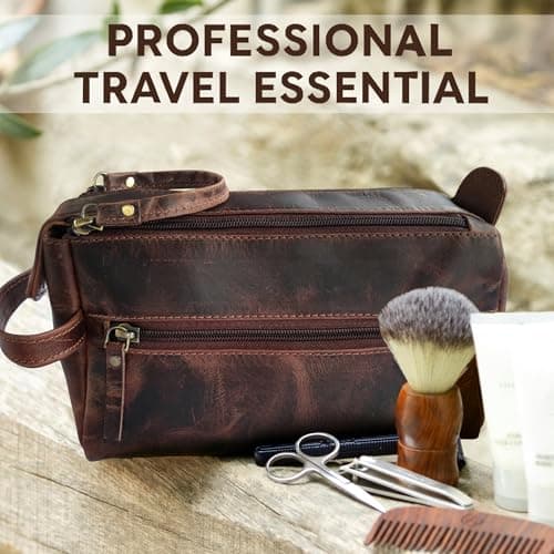 Leather Wash Bag for Men - Travel Toiletry Bag - Shaving Dopp Kit Toiletries Organizer - Leather Makeup Bag for Women — view 6