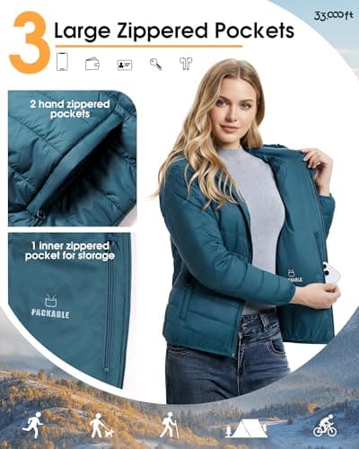33,000ft Women's Packable Puffer Jacket Water Repellent Insulted Jacket — view 5