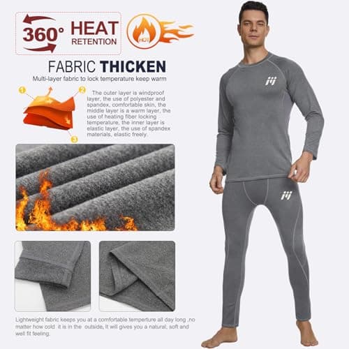 MEETWEE Men's Thermal Underwear Set, Winter Long Sleeve Base Layer Quick Dry Long Johns Compression Suit for Workout Skiing Running Hiking, Grey, L — view 3