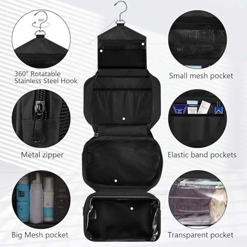 homchen Hanging Toiletry Bag Travel Kit for Men Women, Upgrade Large Capacity Wash Bag Makeup Bag with 4 Compartments, Foldable Compact Size — view 2