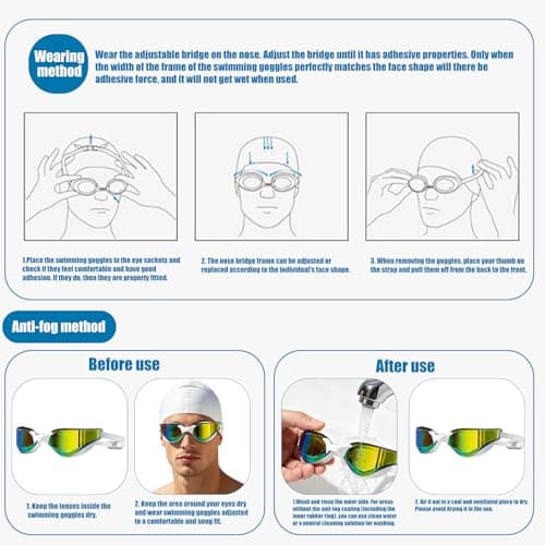 Mtbricey Swim Goggles Anti Fog Lenses with 360° Soft Silicone Seal Wide Panoramic View Integrated Adjustable Head Strap Leakproof Comfortable Swimming Goggles for Pool Beach Outdoor Use (White) — view 5