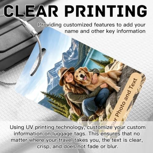 Personalised Luggage Tags Custom Stainless Steel Suitcase Tags Add Name ID Photo Customised Luggage Labels for Suitcases Travel Suitcase Identifier for Business Trip Backpacking Family Travellers — view 2
