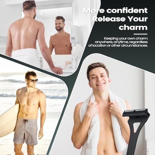 Back Shavers for Men with Foldable Long Ergonomic Handle: DIY Hair Shaver, Replaceable Safety Blade & Portable Razor Groomer for Men, Wet & Dry Shaving-Black — view 6