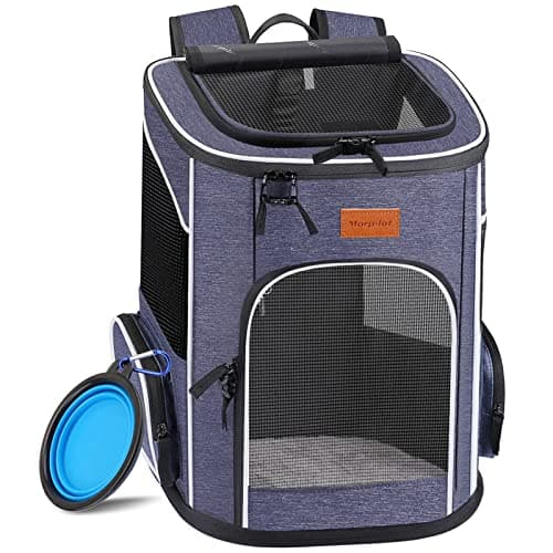 Morpilot® Cat Carrier Backpack, Foldable Pet Carrier Backpack for Cats and Small Dogs, Dog Backpack Carrier with Ventilated Design Inner Safety Strap, Puppy Carrier Bag for Travel Camping Hiking Blue