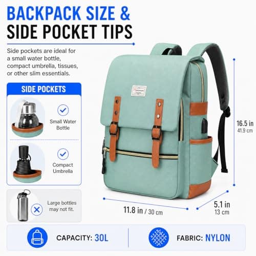 MODOKER Vintage Women Laptop Backpack with USB Charging Port, School College Backpack for Women Men Fashion Backpack Fits 15.6Inch Notebook, Slim Casual Travel Daypack Bookbag Green — view 2