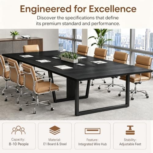 8FT Conference Table with V-S Cable Box Black 2-Pack | Seats 8-10, 1500lb Capaci, 94.5"x47.2", Slish Design, Multiple Colors Available, Perfect for Meetings & Events. — view 3