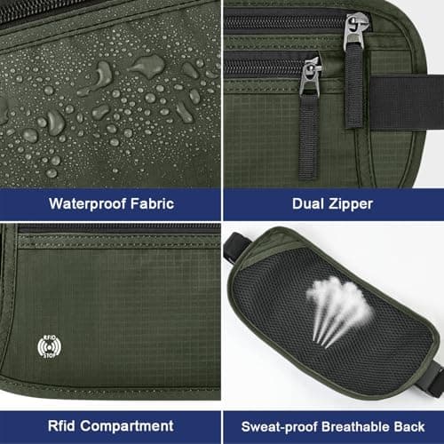 Aucuu Travel Money Belt with RFID Blocking, Ultra-Thin Passport Holder for Travel, Waist Pack Anti Theft, Hidden Travel Wallet Under Clothes to Protect Cash, Credit Cards Passport for Women, Men — view 6