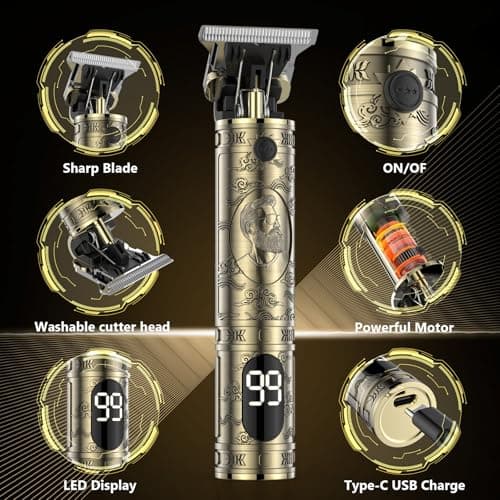 Beard Trimmer Hair Clippers Men,Cordless Rechargeable Hair Trimmer for Men,Premium Professional Barber Grooming Set with Zero Gapped T Blade Shaver & LCD Display Gift — view 4