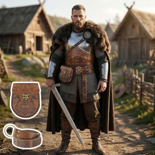 AYBUY Medieval Viking Belt Bag Sets, Medieval Viking Belt with Leather Pouch, Renaissance Accessories for Cosplay Halloween World Book Day Dress up Party(Brown, Style A) — view 5