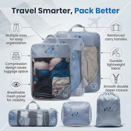 Aafa Compression Packing Cubes for Suitcases,7 Set Ultralight Packing Cubes for Carry on Suitcase,Travel Essentials, Multifunction Organisers, Holiday & Camping Accessories, Grey — view 3