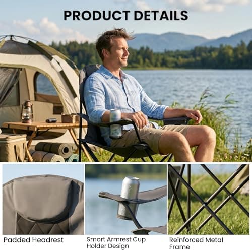 Meulbaty Extra Wide Heavy Duty Camping Chair for Adults – Oversized Folding Chair for Big & Tall Users, 400lbs Capacity, Padded Headrest, Insulated Cooler Bag & Cup Holder for Camping, Beach & Garden — view 3