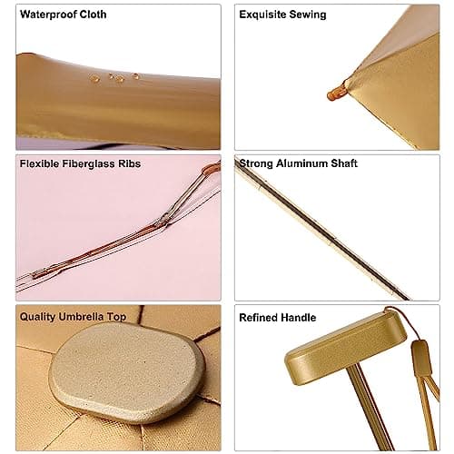 BOUBUI Mini Folding Umbrella, Ultra Light Compact Umbrella, Rainproof & 99% UV Protection Parasol, Titanium Gold + White — view 5
