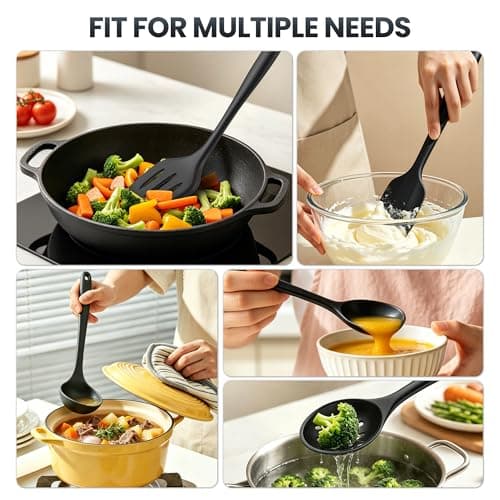 5 PCS Silicone Kitchen Utensils Set, Non Stick Cooking Tools, Black — view 4