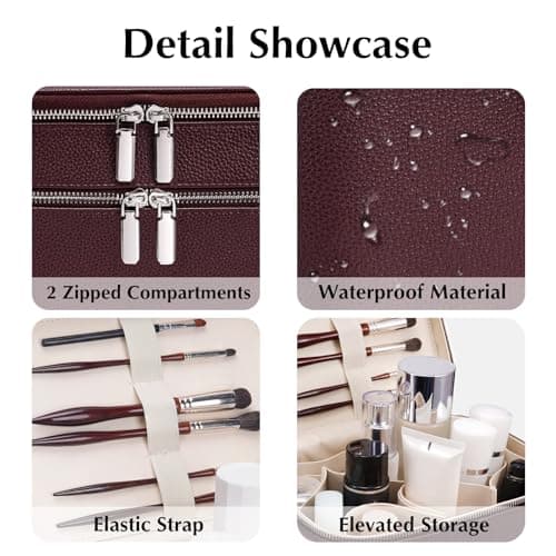 Makeup Bag,Make up Case for Women Vanity Case Leather Makeup Bags Travel Toiletry Double Layer Removable Compartment Cosmetic Organizer — view 3