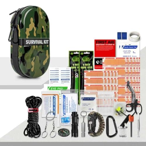 Survival Kit,74 Piece Survival Gear First Aid Kit,Waterproof Emergency Medical Kit Earthquake, Outdoor Adventure, Hiking, Hunting,Camping,Present for Men Women(Camouflage Green)