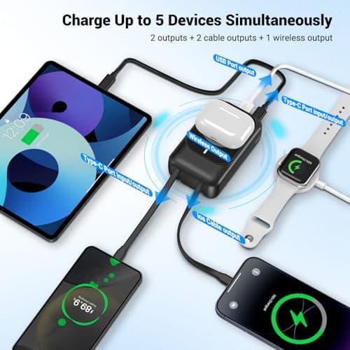 Magnetic Wireless Power Bank 26800mAh, PD 22.5W Type-C Fast Charging Portable Charger 5 Outputs, Battery Pack for Magsafe Built in Cables with Stand LED Display for iPhone Air 17/16/15/14/13/12-Black — view 2