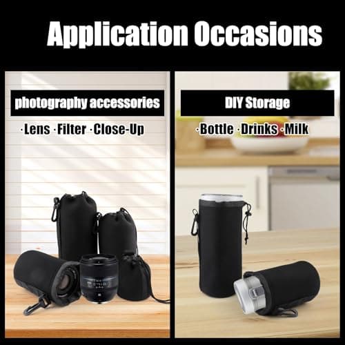 4pcs Camera Lens Bag Set, Protective Neoprene Lens Pouches with Drawstring,Water-Resistant Soft Plush Lens Case for DSLR Camera Lens, Thick Lens Bag 4 Sizes for Canon Nikon Sony Pentax Olympus（Black） — view 6