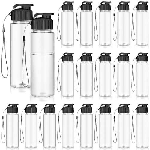PQHIQ 20 Pack 500 ml Black Sports Water Bottles with Flip Tops and Straps