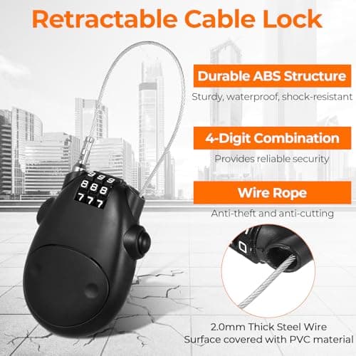 3-Digit Combination Cable Locks, 77cm Retractable Cable Lock, Security Password Locks for Bike Luggage Suitcase Helmet Backpack Locker Travel Ski Toolbox — view 5
