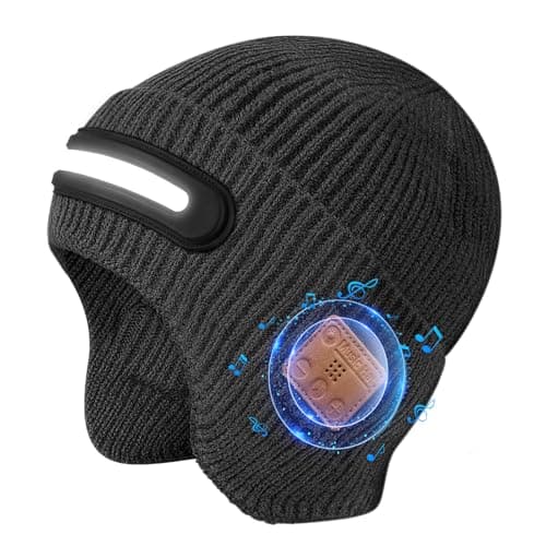 fesoklaf Bluetooth Beanie Hat Headphones with LED Light for Men Women Winter Warm Wireless Music Flashlight Beanie Outdoor Sports (UK, Alpha, One Size, Black)