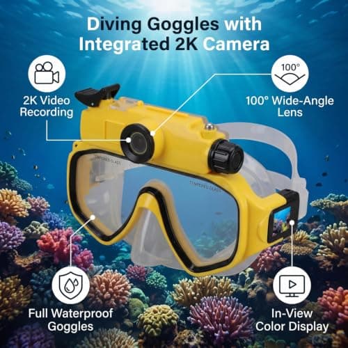 Yunseity 2K Camera Diving Goggles, 100° Wide Angle 15m Depth Underwater — view 2