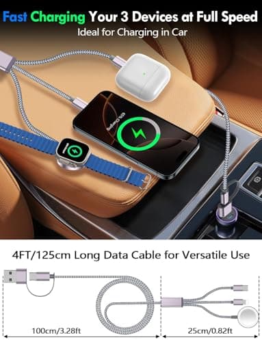 Multi Fast Charging Cable for Apple Watch Charger,iPhone Charger,[ 3-in-2 Travel Essentials] USB A/Type C/Lightning Cable for iWatch Ultra/SE/10-2,iPhone 16-11,Galaxy S25-21,iPad-4FT — view 2