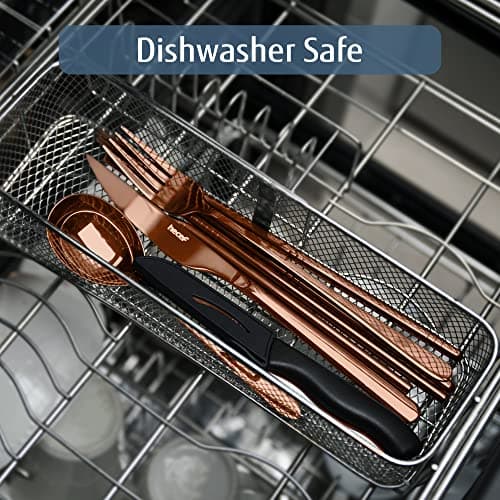 hecef Cutlery Set, 10 Pieces Travel Camping Cutlery Reusable Stainless Steel Cutlery and Organiser - Cutlery Set with Fork, Spoon, Knife etc. (Rose Gold) — view 2