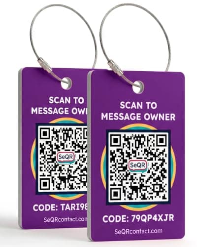 Smart Luggage Tags | Privacy QR Code Luggage Tag, Purple, 2"x3"
