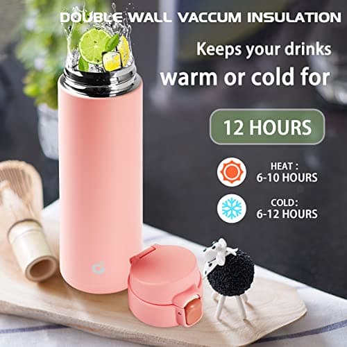 CodiCile Travel Mug, Reusable Coffee Cups with BPA-Free & Leakproof Lid,Coffee Flask for Hot and Cold Drinks,Double Wall Insulated Coffee Mug,Coral Pink,450ml — view 4