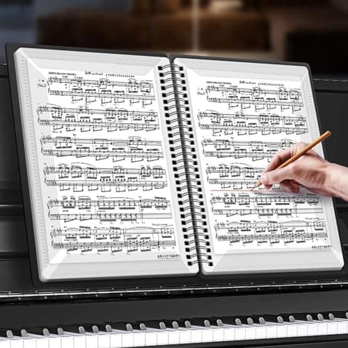 Hamwesh Sheet Music Folder, 40 Pages A4 Size ABS Material Music Folder, Piano Accessories with Non Slip Transparent Pockets Concave Convex Technology for Piano Guitar Violin — view 4