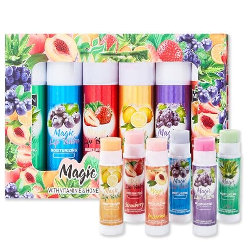 6PCS Lip Balm Set - Fruit Flavored Hydrating Lip Care for Chapped Lips, Non-sticky Long-Lasting Moisture, Mini Lip Mask Moisturiser Travel Size Lip Care Gifts for Women Girls