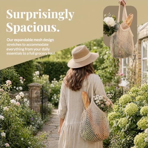 3Pcs Grocery String Bags, Cotton Mesh Reusable Portable String Shopping Bag — view 5